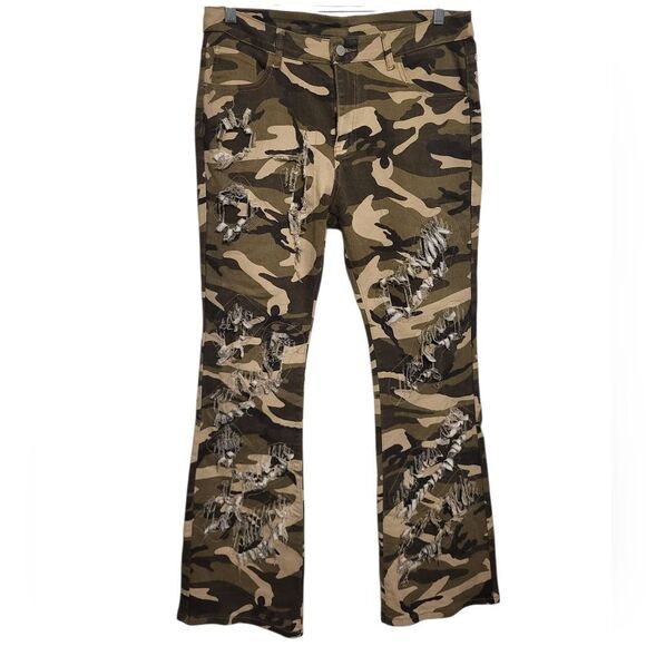 Manfinity Camo Faux Shredded Bootcut Mens Pants, L 34x32 - Picture 2 of 9